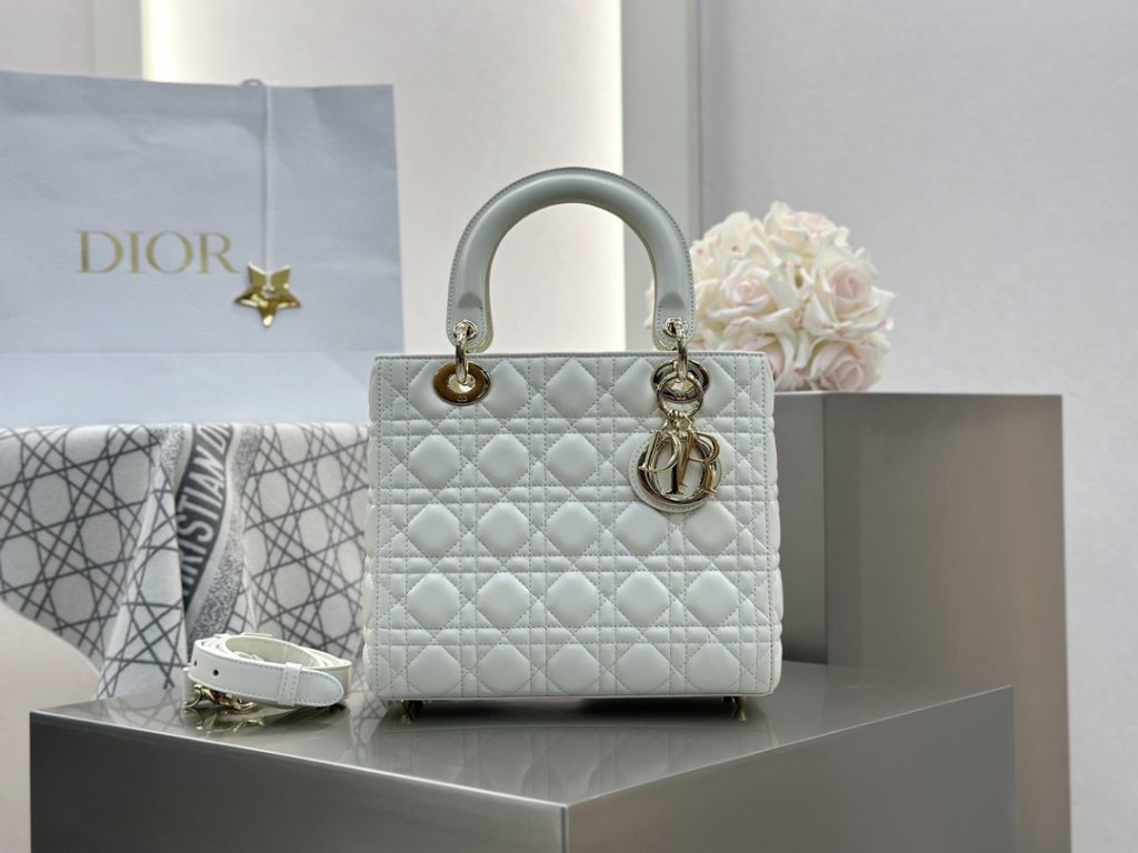 Dior Lady Dior Bag, White, Five-Compartment, Original Lambskin