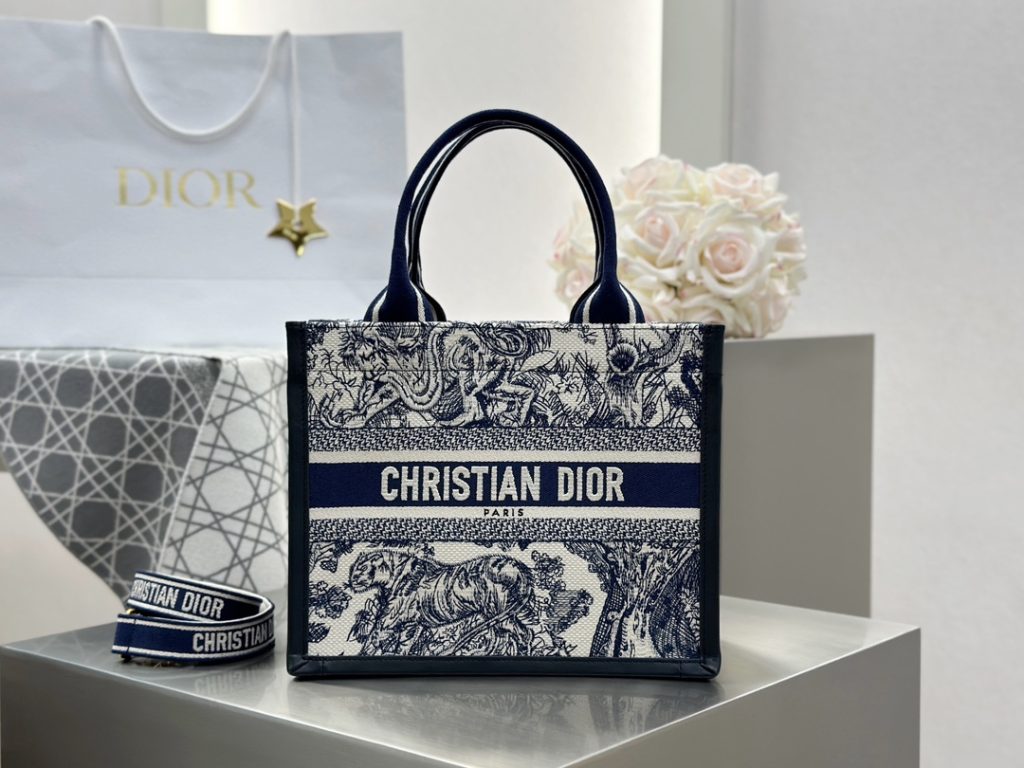 Dior Book Tote Blue and White Tiger New Style