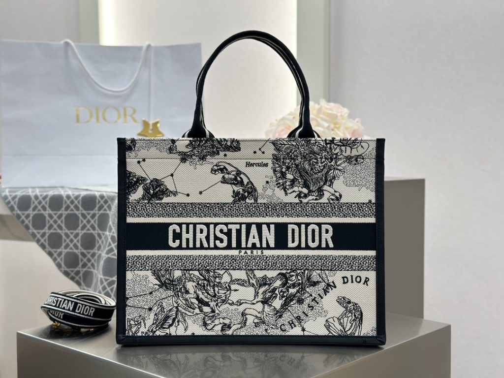 Dior Book Tote Black and White Zodiac Medium