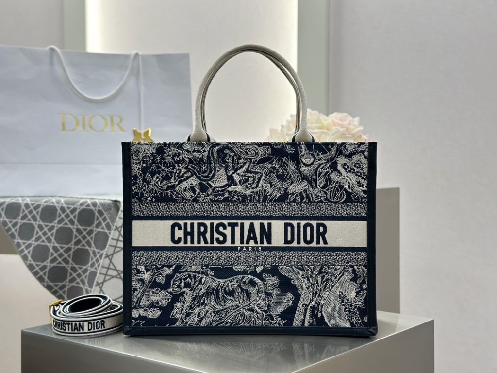 Dior Book Tote New Blue Tiger New Style Medium Size