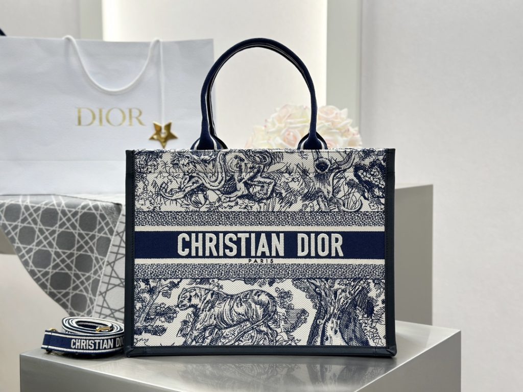 Dior Book Tote Blue and White Tiger New Style Medium Size