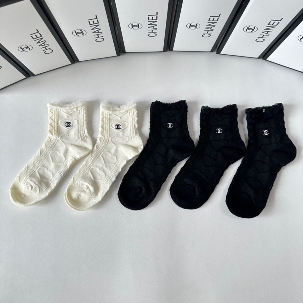 Chanel New Embroidered Mid-Length Slouchy Socks