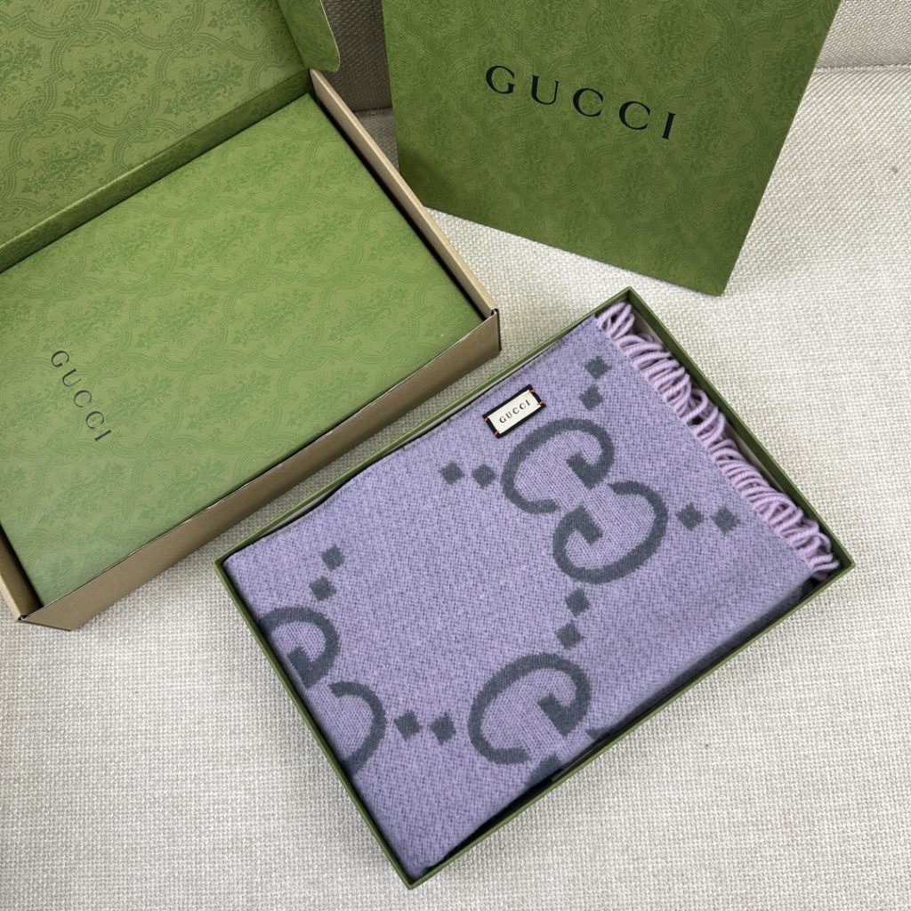 Gucci Jacquard Shawl Scarf Grey and Pink