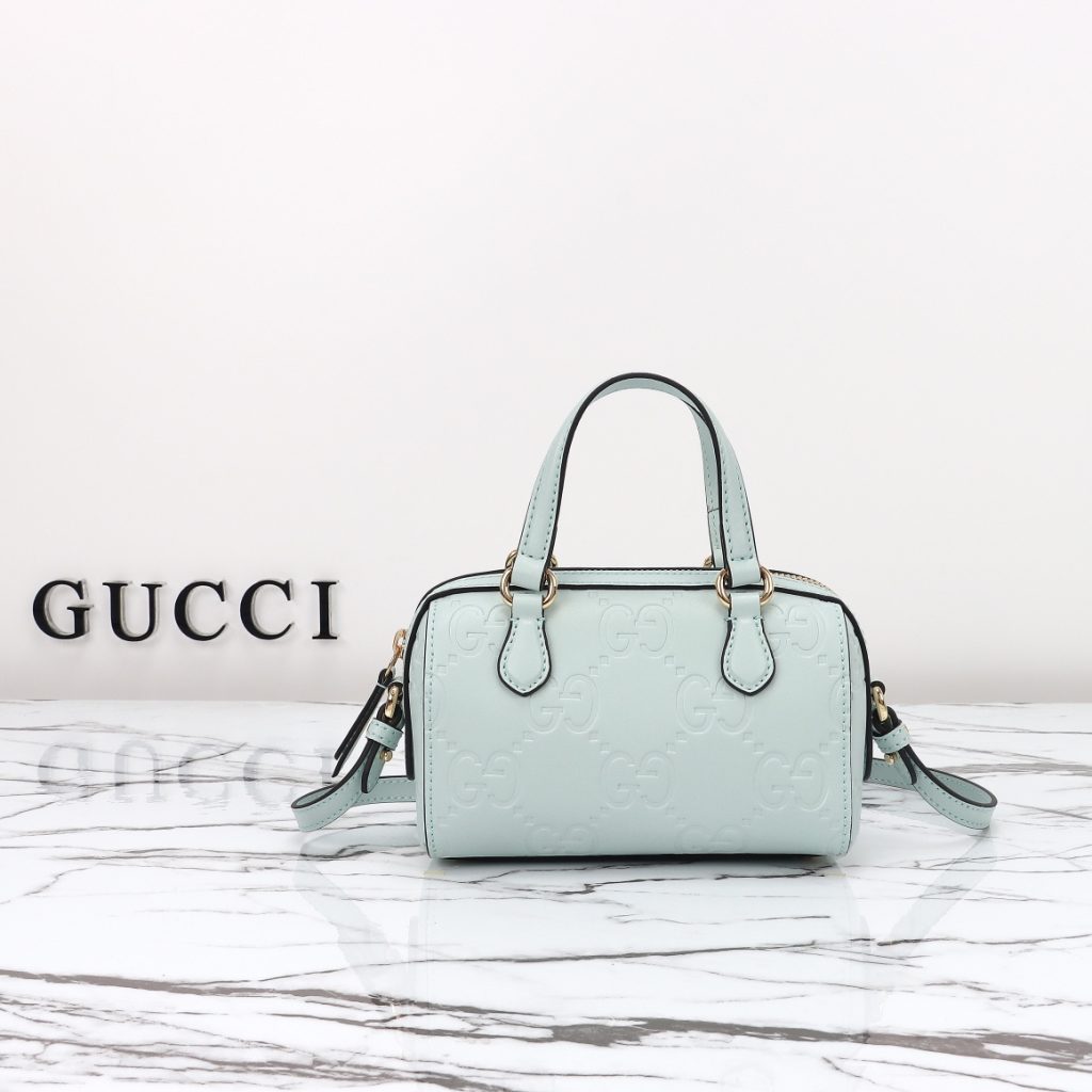 GUCCl GG super Mini Top Handle Bag, light blue, Leather