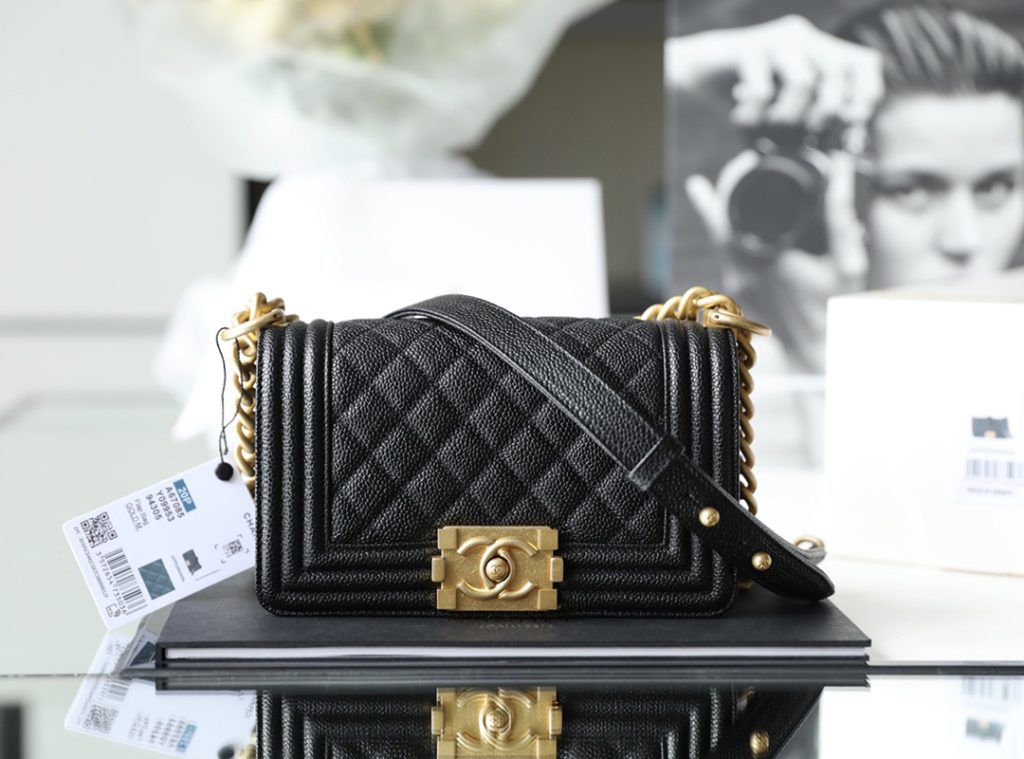 CHANEL Leboy Quilted Caviar Small Black