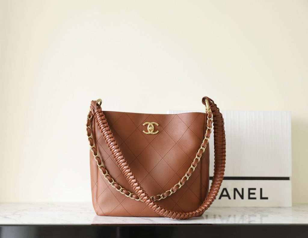 Chanel Braided Shoulder Strap Boho Bag -Caramel Color