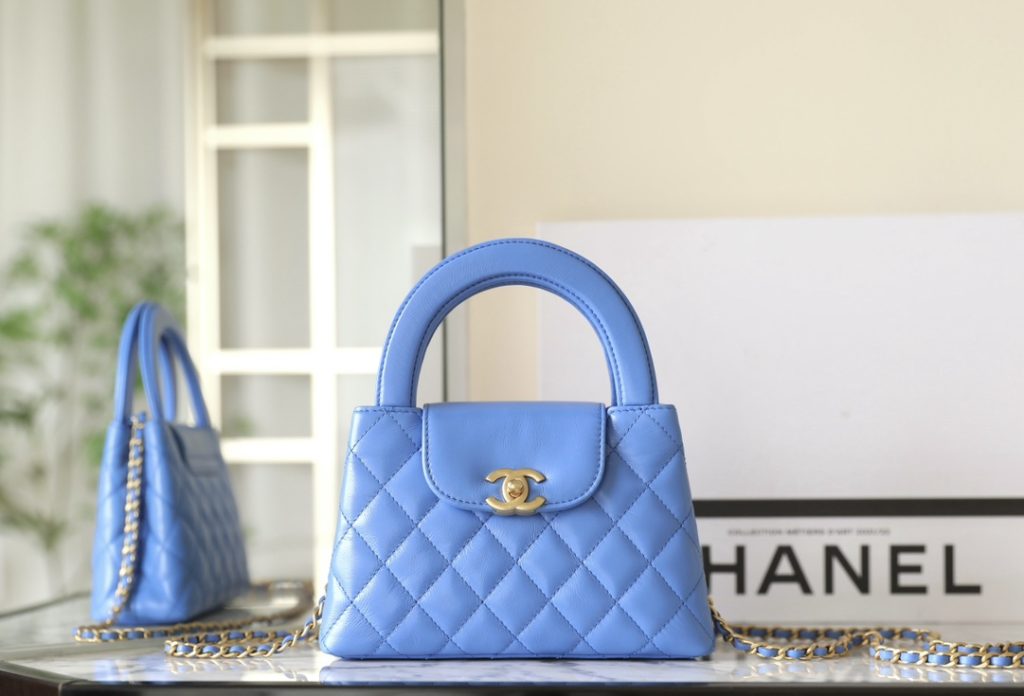 CHANEL Kelly Top Handle Bag in sea blue, Large Size