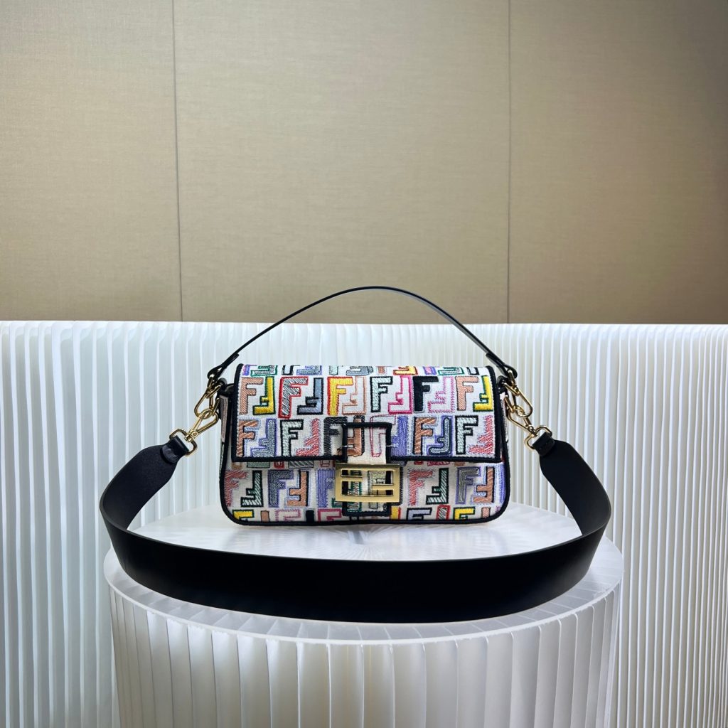 Fendi Medium Baguette Bag with Colorful Embroidery