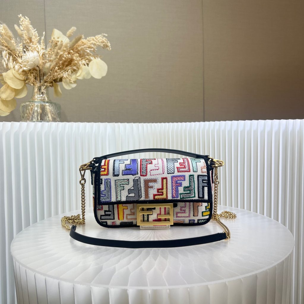 Fendi Mini Colorful Embroidered Baguette Bag