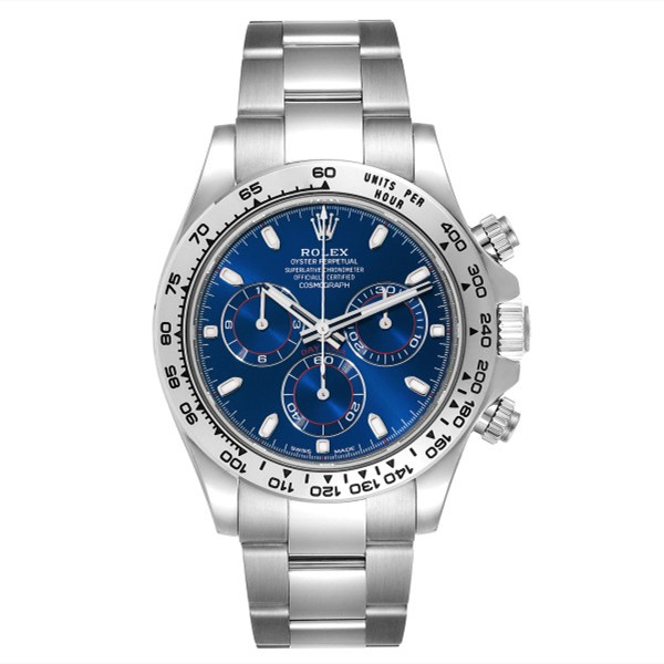 Rolex Daytona Blue Dial White Gold Chronograph Mens Watch 40mm