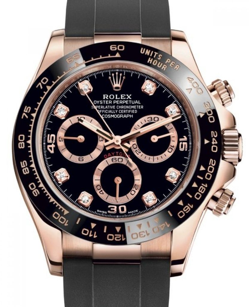 Daytona Chronograph Rose gold Diamond Black Dial Strap 40mm