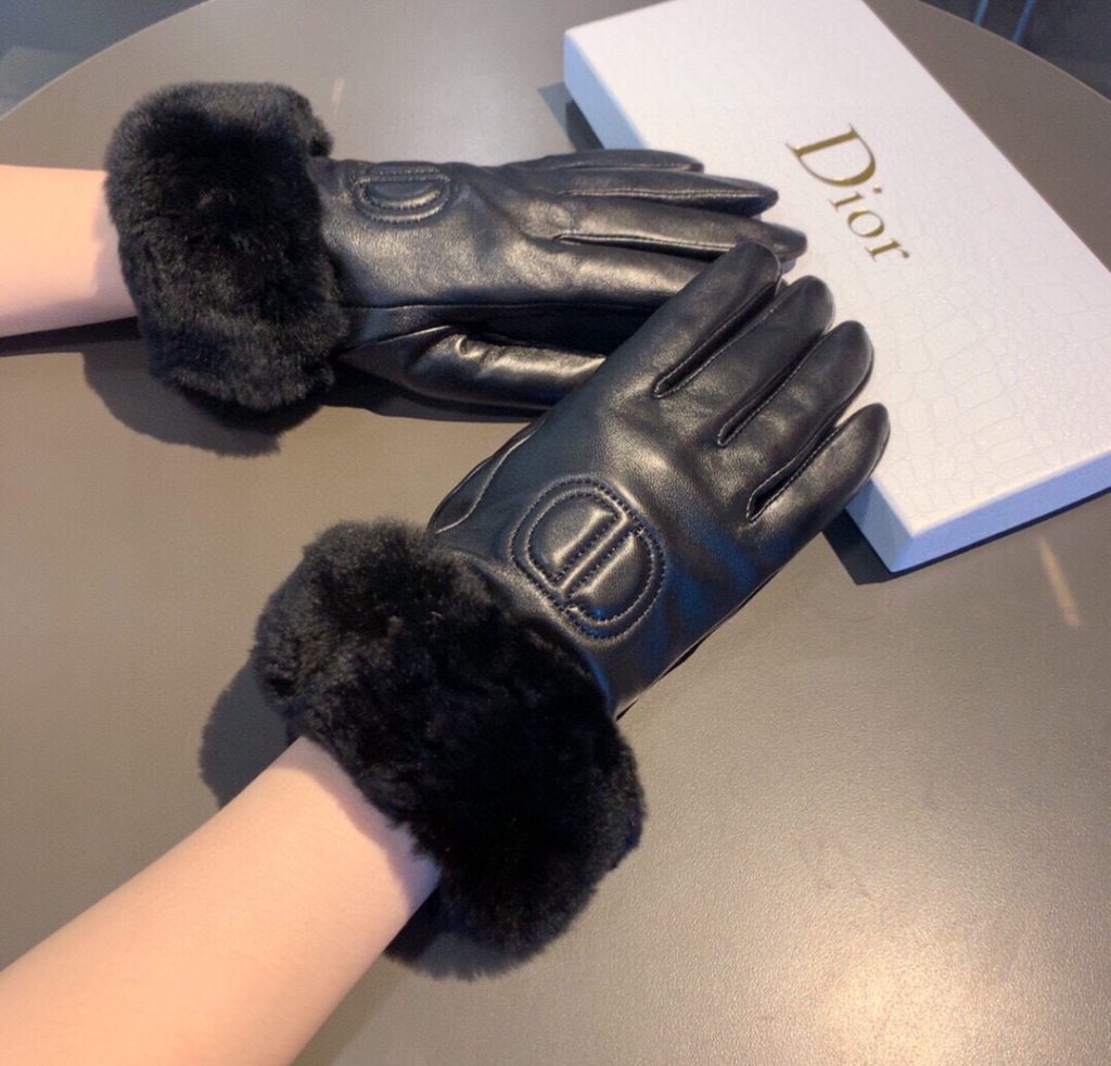 Dior New 2023 Autumn/Winter Lazy Rabbit Fur CD Sheepskin Embroidered Gloves