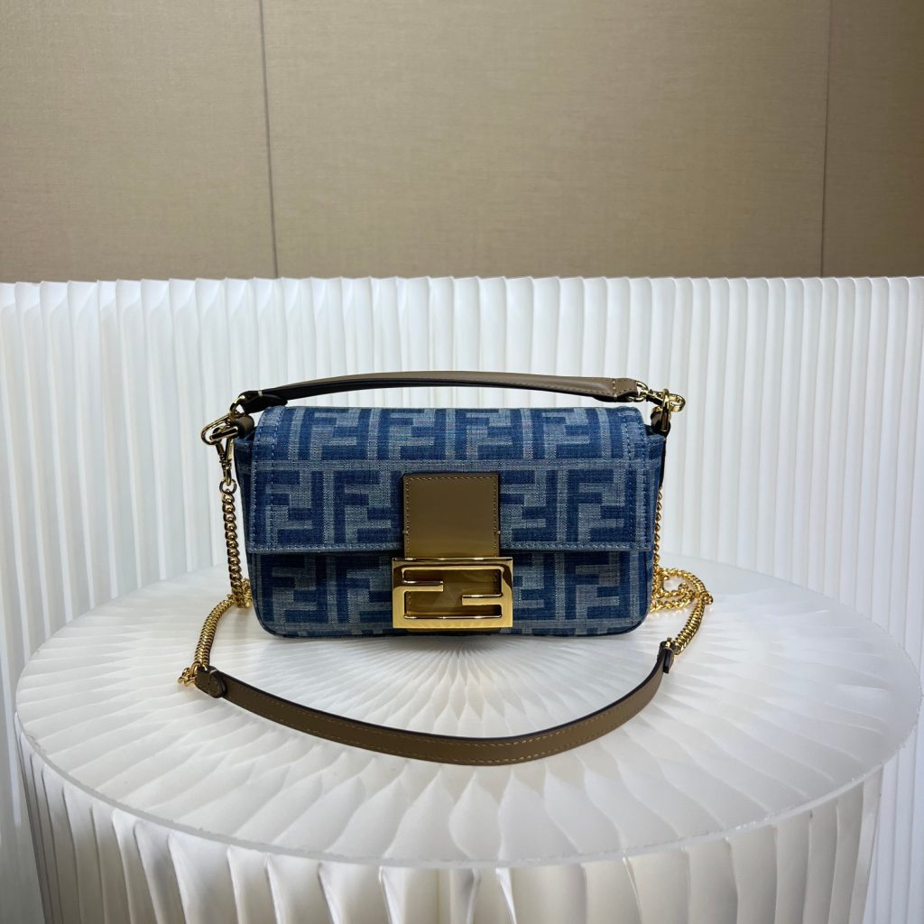 FENDI Latest Denim Mini Baguette Bag