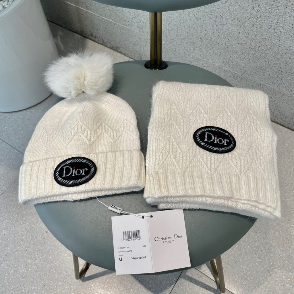 Dior Wool Knit Hat + Scarf Set