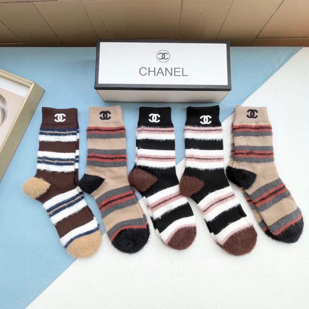 Chanel boutique new mink fur knee-high socks