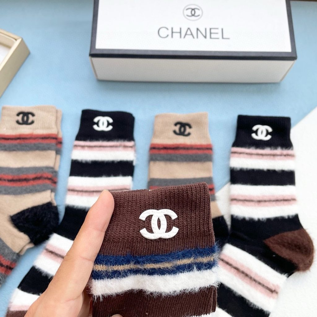 Chanel boutique new mink fur knee-high socks