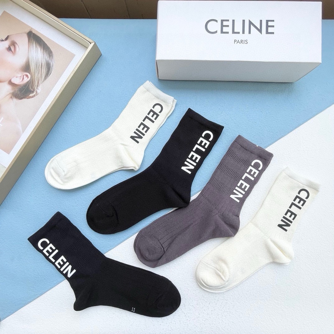 CELINE · Designer Silicone Letter Mid-Calf Socks