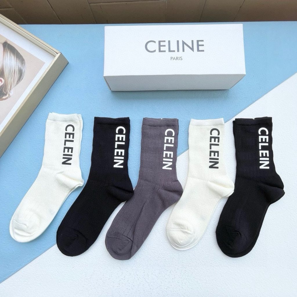 CELINE · Designer Silicone Letter Mid-Calf Socks