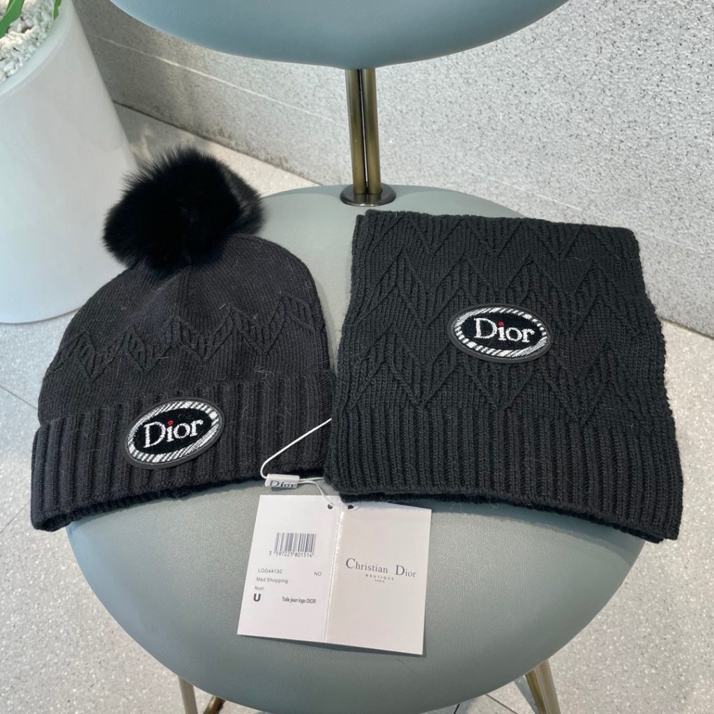 Dior Wool Knit Hat + Scarf Set