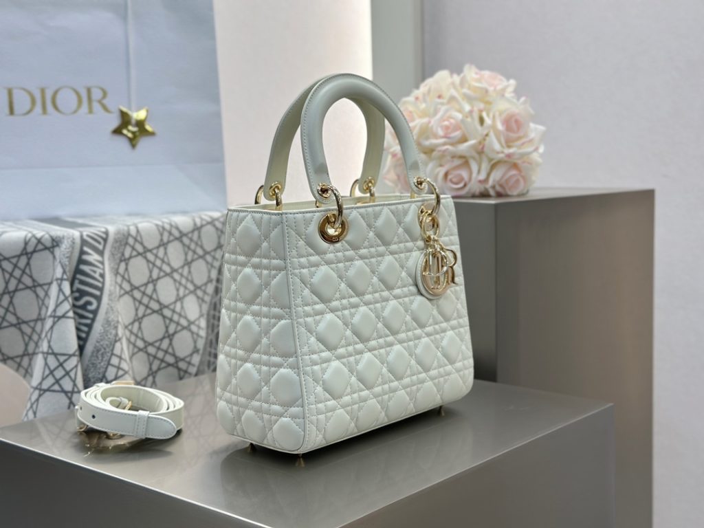 Dior Lady Dior Bag, White, Five-Compartment, Original Lambskin