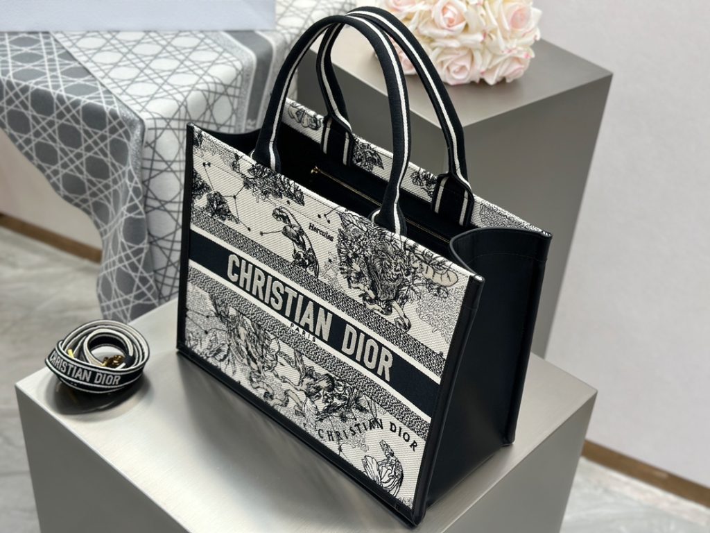 Dior Book Tote Black and White Zodiac Medium