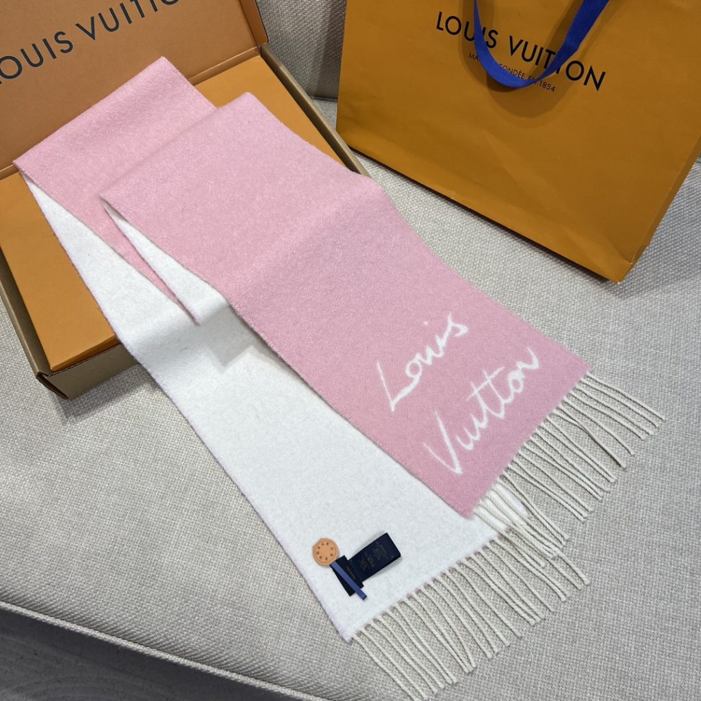 Louis Vuitton Plush Scarf pink and white