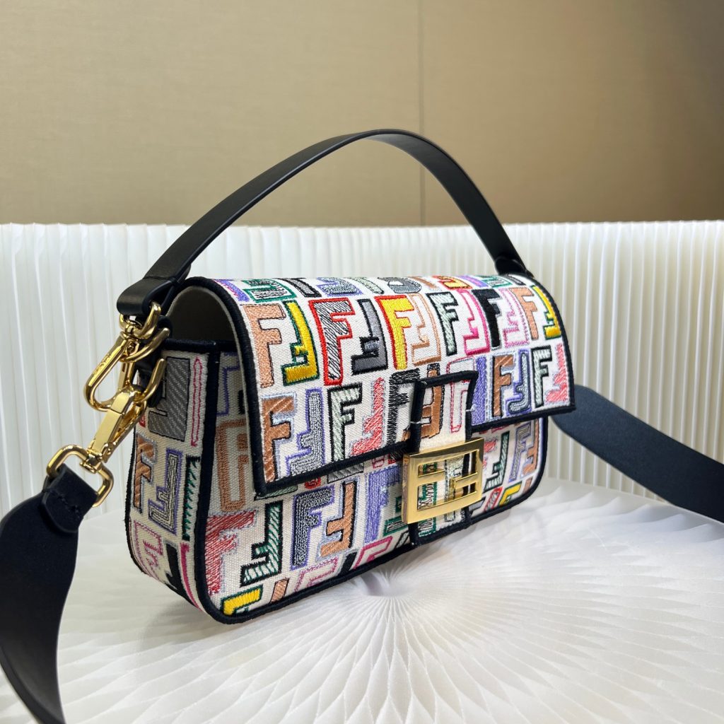 Fendi Medium Baguette Bag with Colorful Embroidery