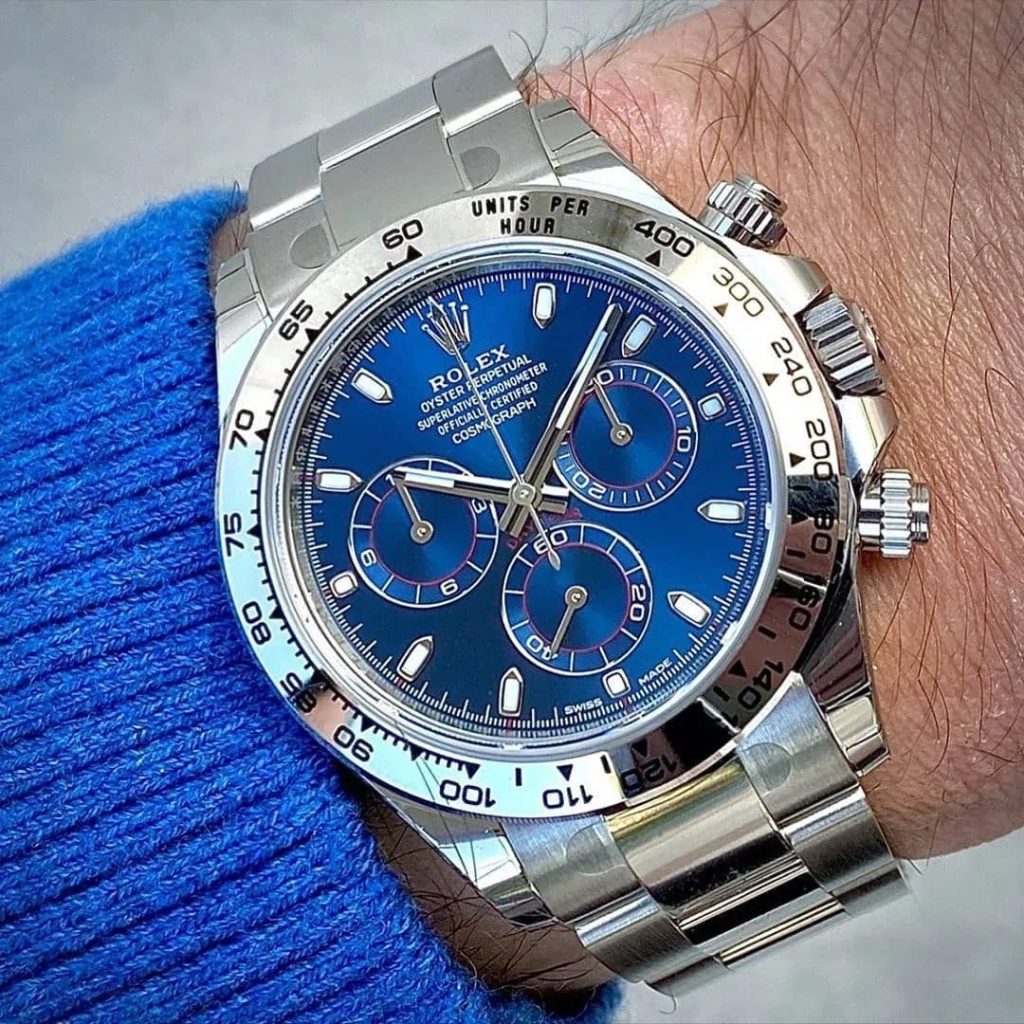 Rolex Daytona Blue Dial White Gold Chronograph Mens Watch 40mm