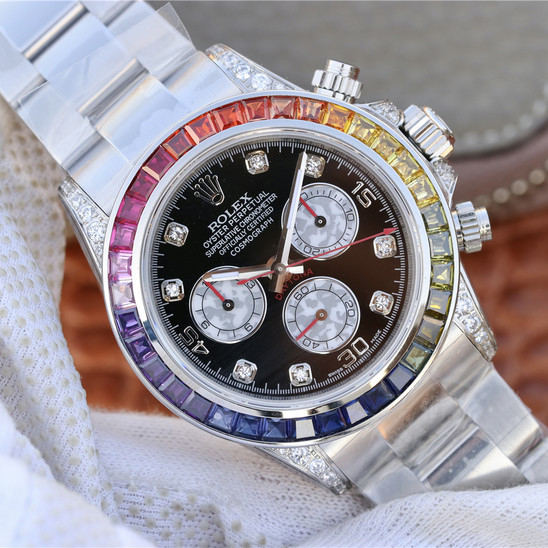 Rolex Daytona Rainbow Diamond Silver Stainless Steel 40mm