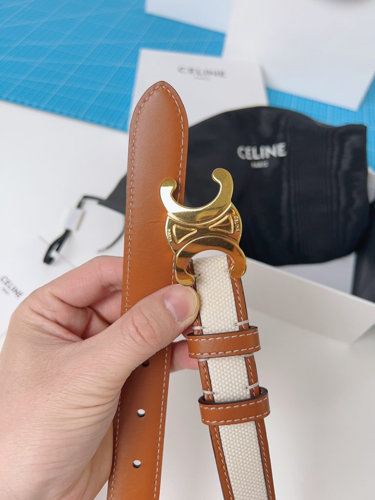 Céline brown and white full-grain leather belt