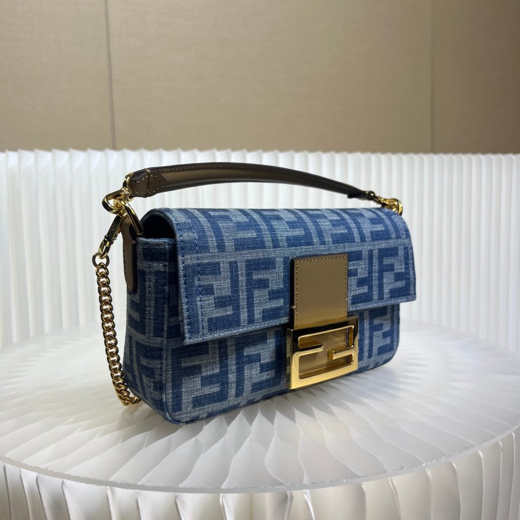 FENDI Latest Denim Mini Baguette Bag