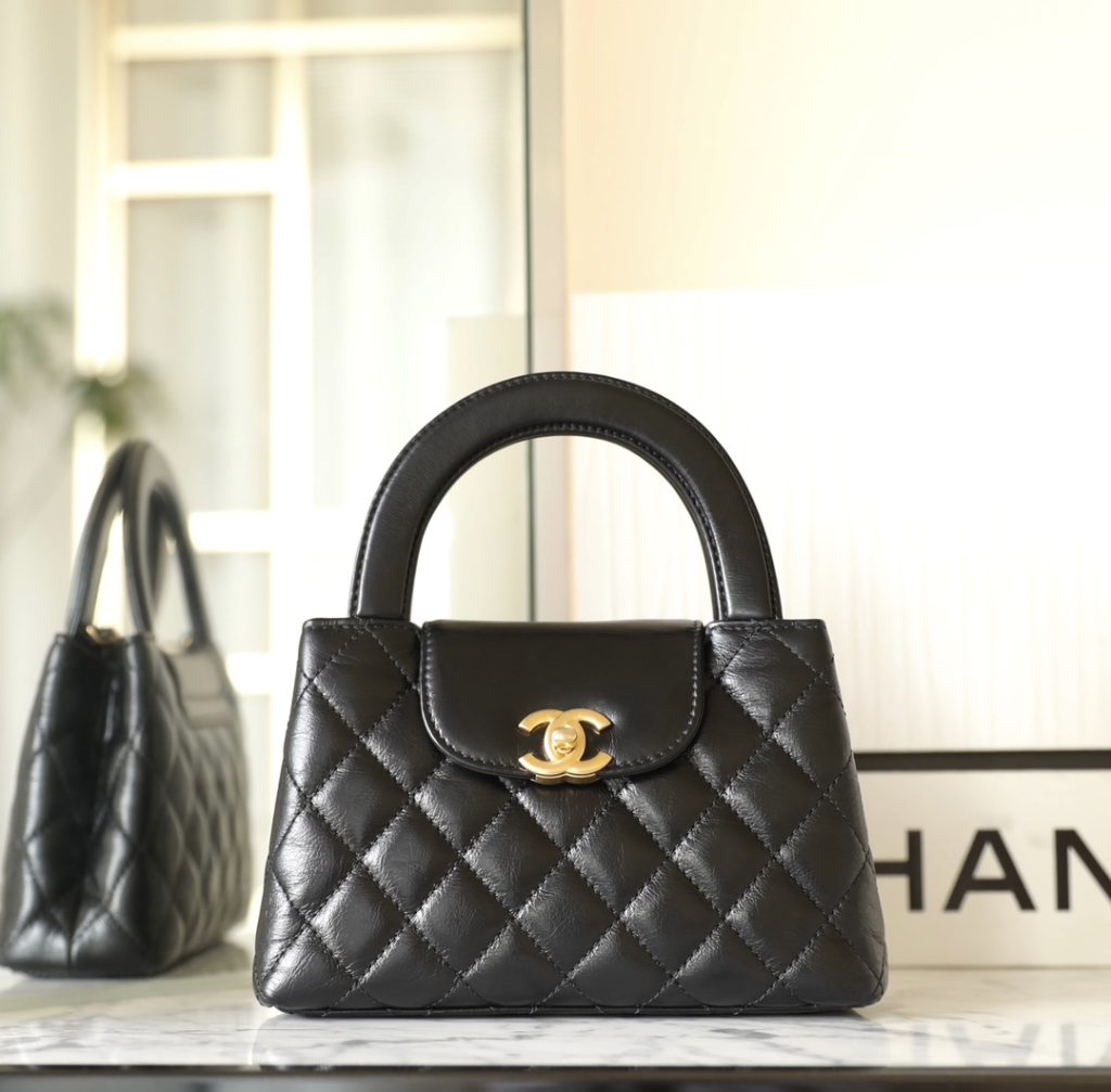 CHANEL Kelly Top Handle Chain Bag in Black, Large Size