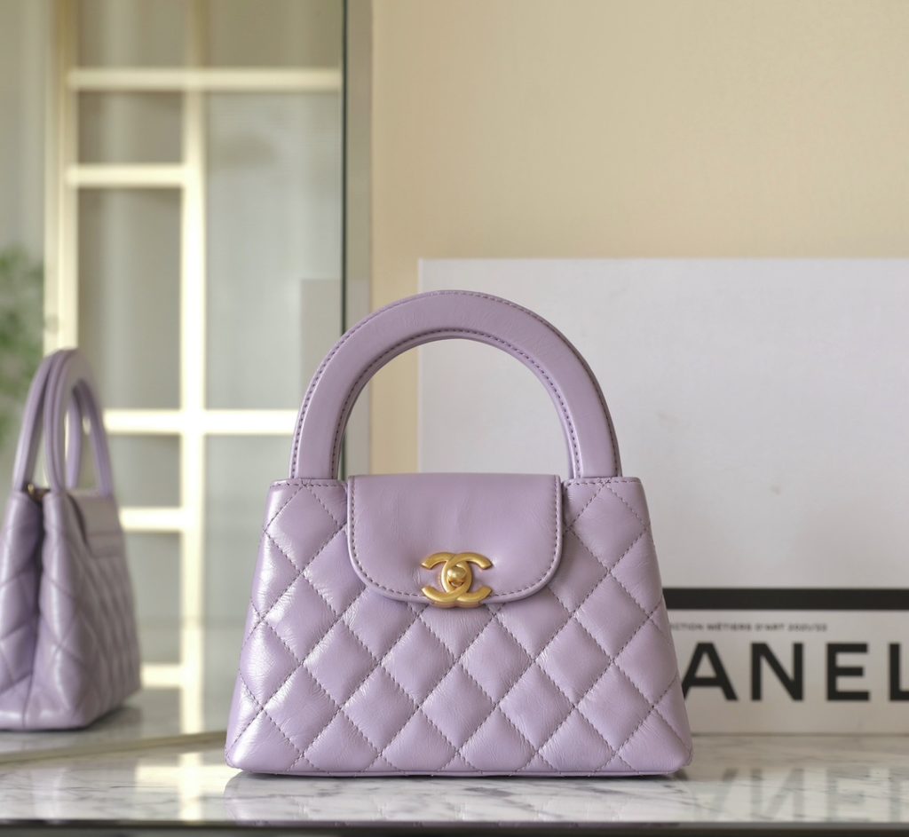 CHANEL Kelly Top Handle Chain Bag in Purple, Large Size