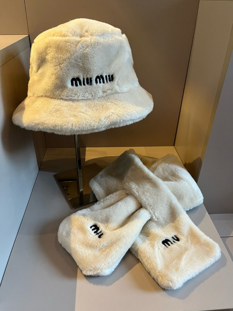 Miu Miu Lamb Fleece Scarf and Hat in White