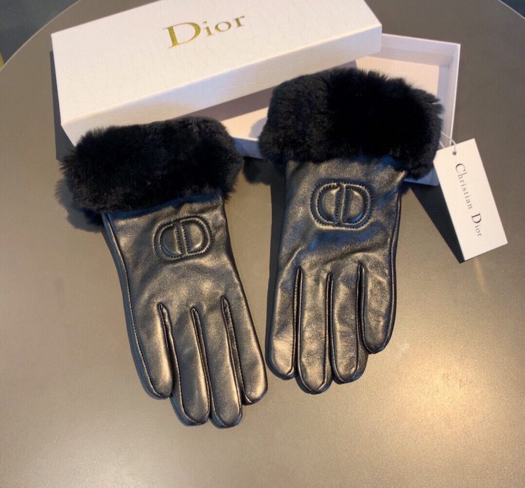 Dior New 2023 Autumn/Winter Lazy Rabbit Fur CD Sheepskin Embroidered Gloves