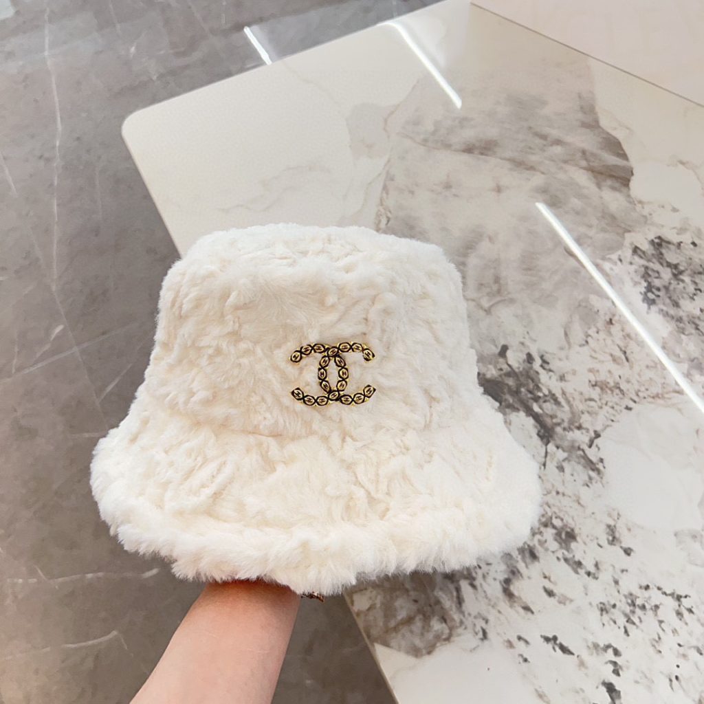 CHANEL 2024 New Lamb Wool Chanel-Inspired Bucket Hat