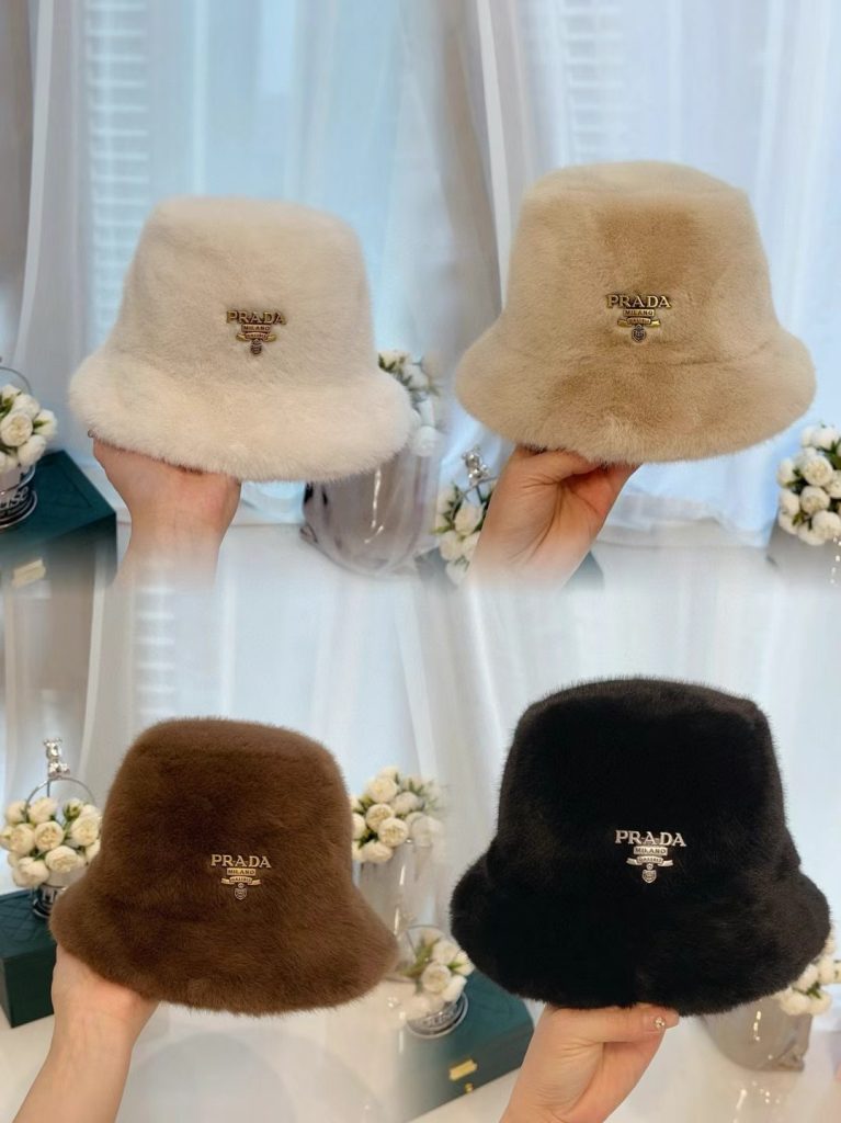 Prada Premium Fisherman Hat! Luxuriously Custom-Made with Mink Fur, Featuring a Fluffy Texture—Perfect for Winter!