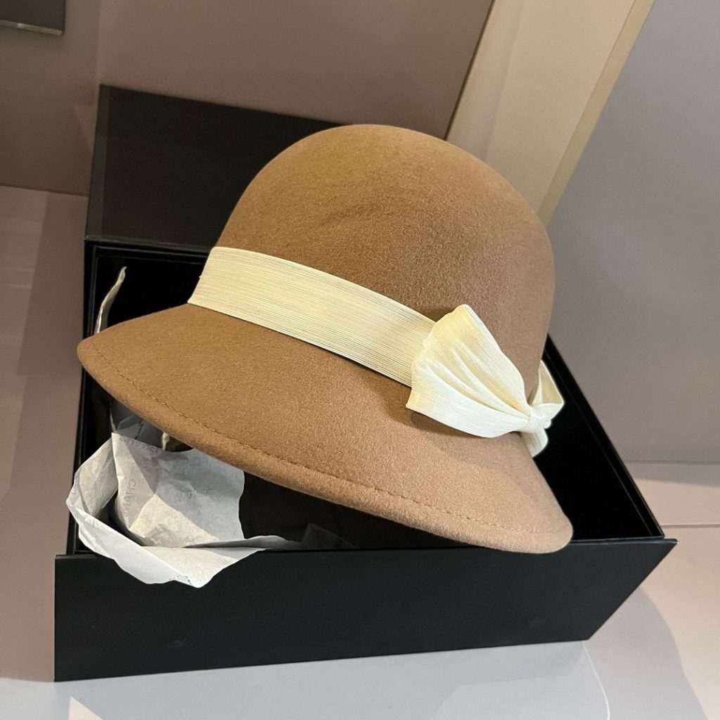 CHANEL New Wool Bucket Hat with Imported Linen Gauze Accents, Made from 100% Wool Fabric, 57cm Head Circumference