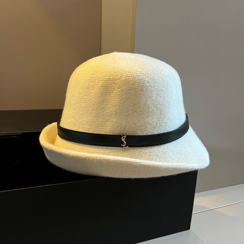 YSL New Wool Roll Brim Bucket Hat, Asymmetrical Cut Design, Head Circumference 57cm