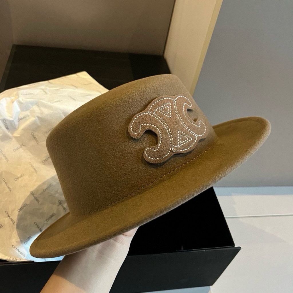 Celine New Wool Fedora, Flat-Top Design, 100% Wool Fabric 🦙, Head Circumference 57cm