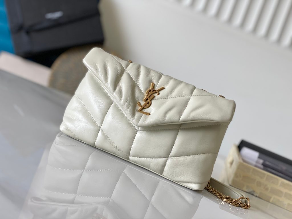 Saint Laurent Loulou Puffer Mini Chain Bag White