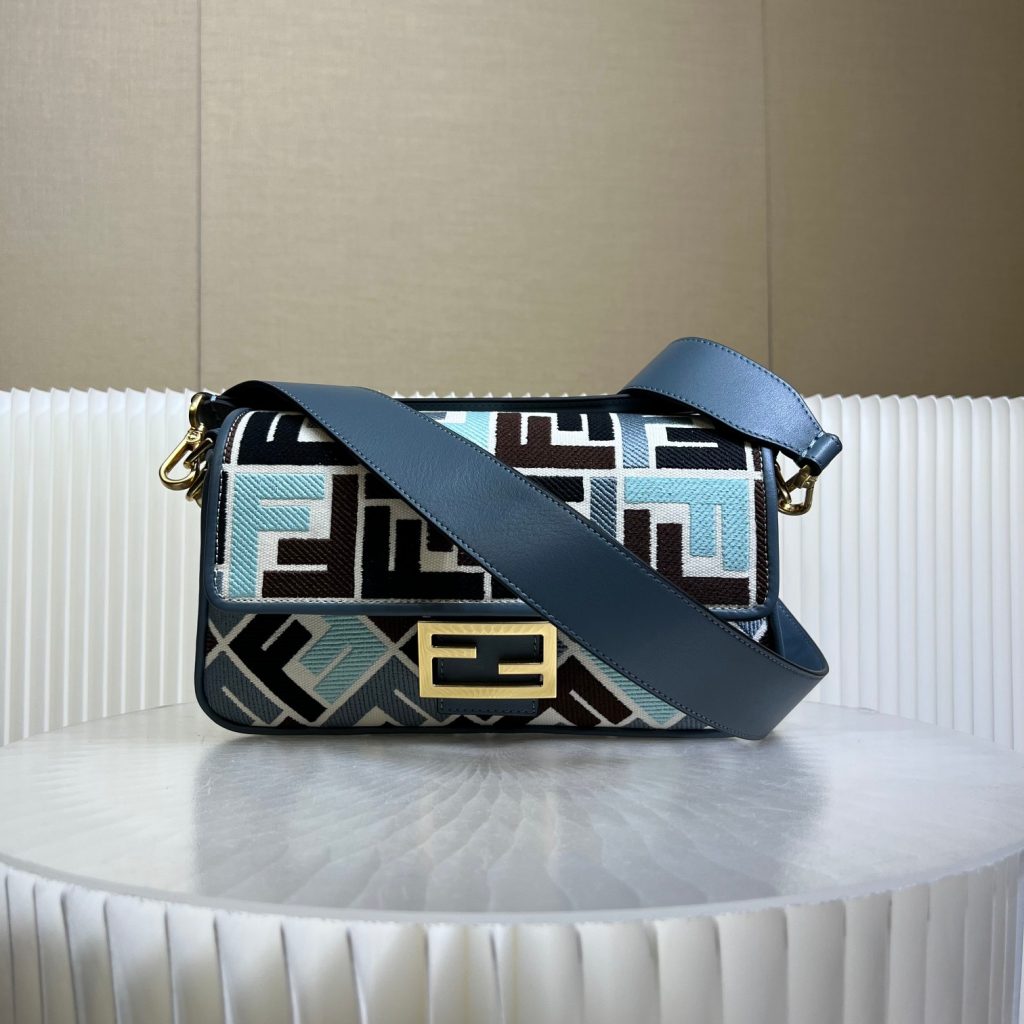 Fendi Iconic Baguette Bag, Blue Embroidery