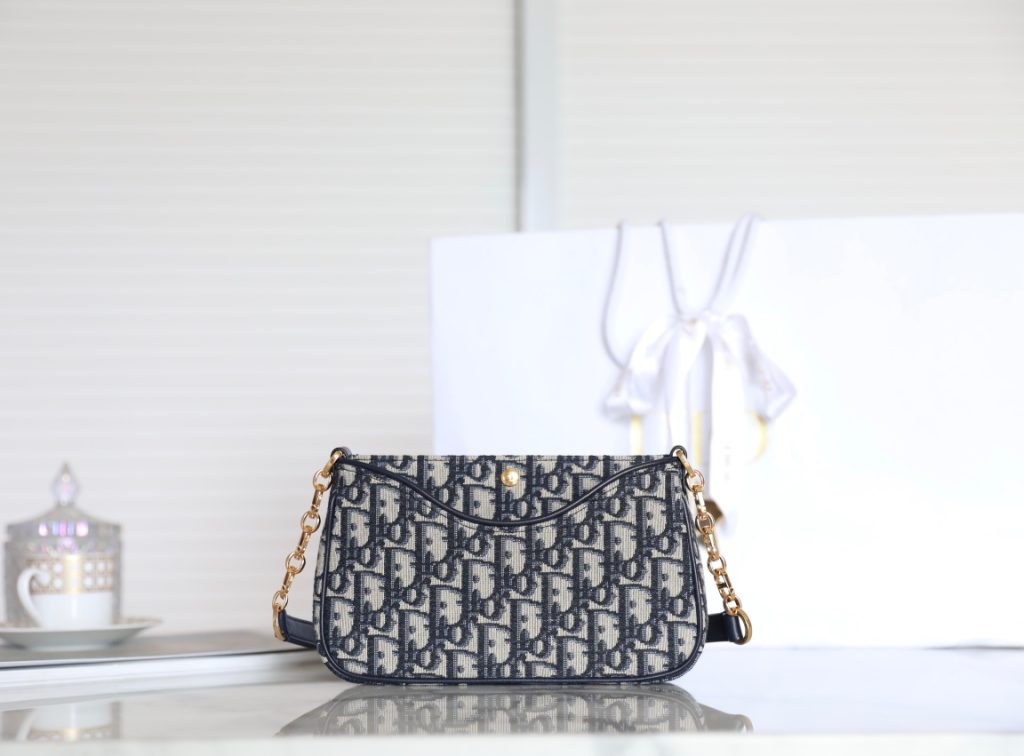 Dior Mini Chain Pouch in Blue Oblique Print