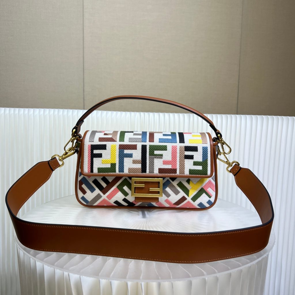 Fendi medium Baguette handbag in yellow with colorful embroidery