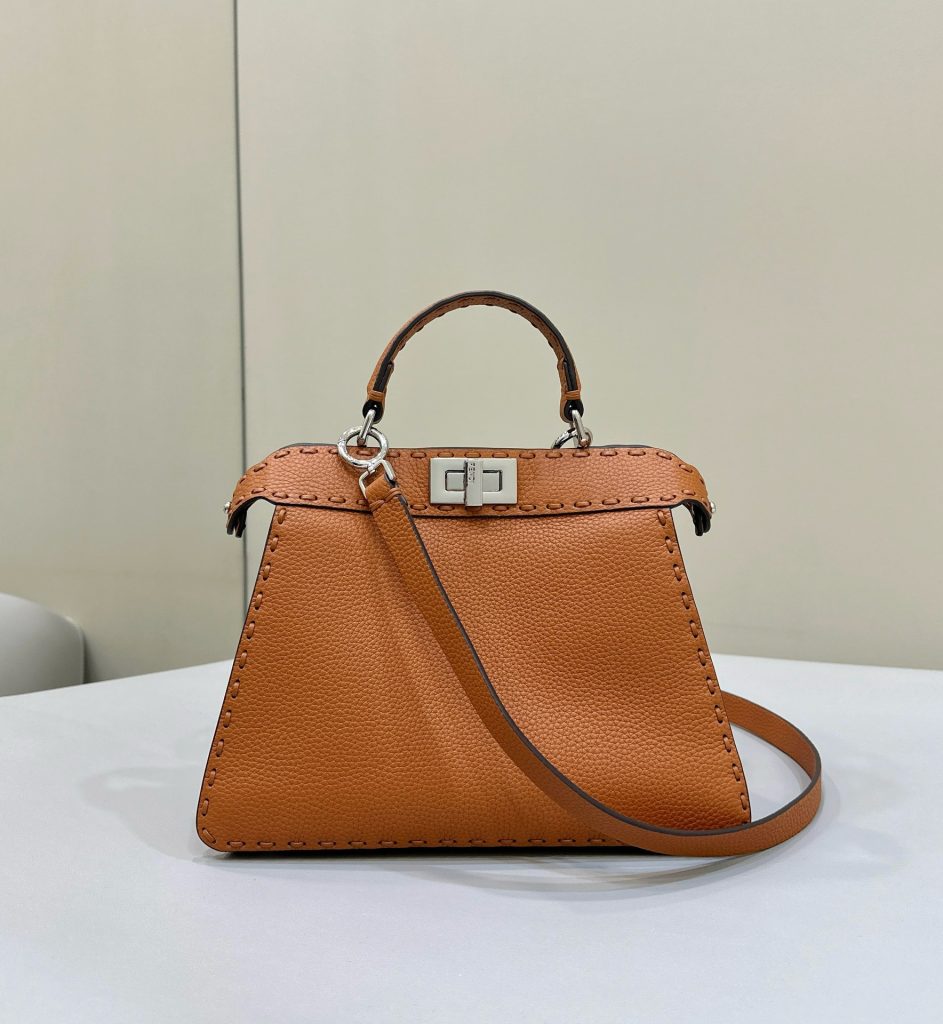 Fendi PEEKABOO Small Handbag – caramel color