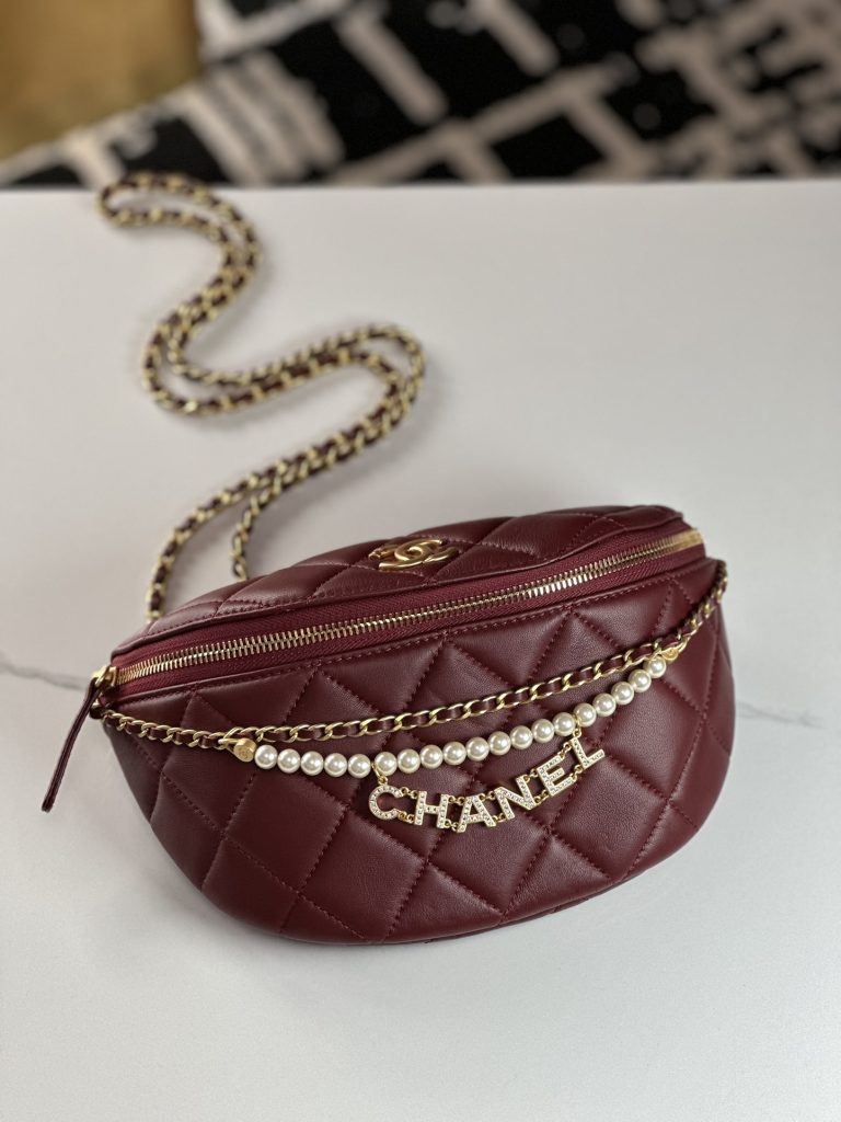 Chanel 24A Pearl Chain Belt Bag Red