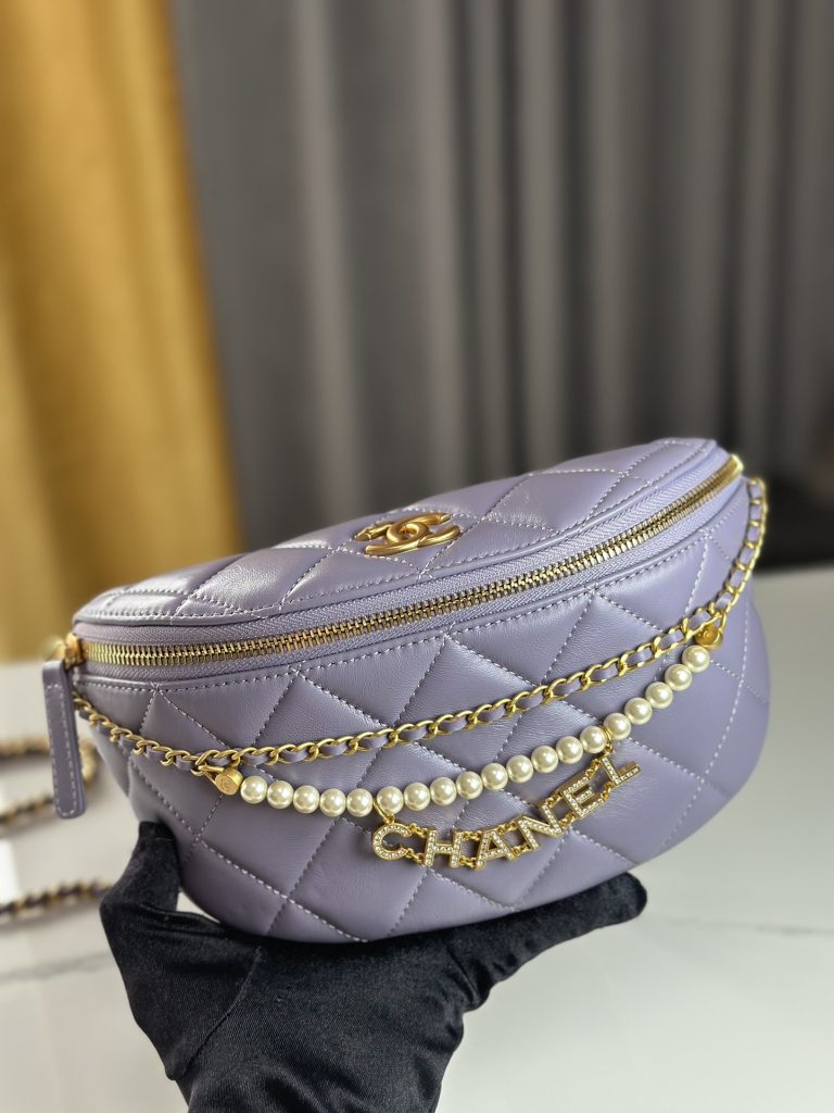 Chanel 24A Pearl Chain Belt Bag Purple