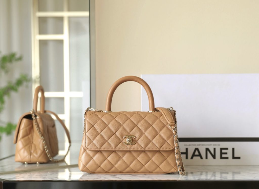 Chanel Coco Handle Caramel Color with Lizard-Pattern Handle, Small Size