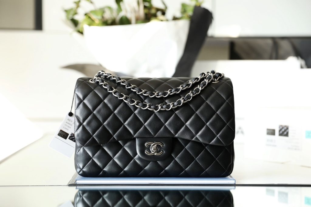 Chanel Classic Flap Jumbo 30 Black with Silver Buckle, Lambskin Leather