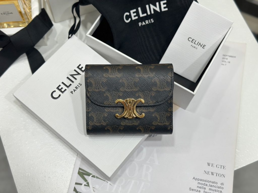 CELINE  TRIOMPHE Small Signature Print Flap Wallet